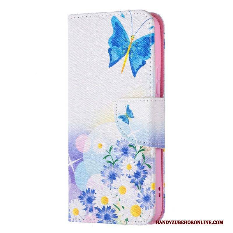 Flip Case Für Samsung Galaxy S22 5G Bemalte Schmetterlinge Und Blumen