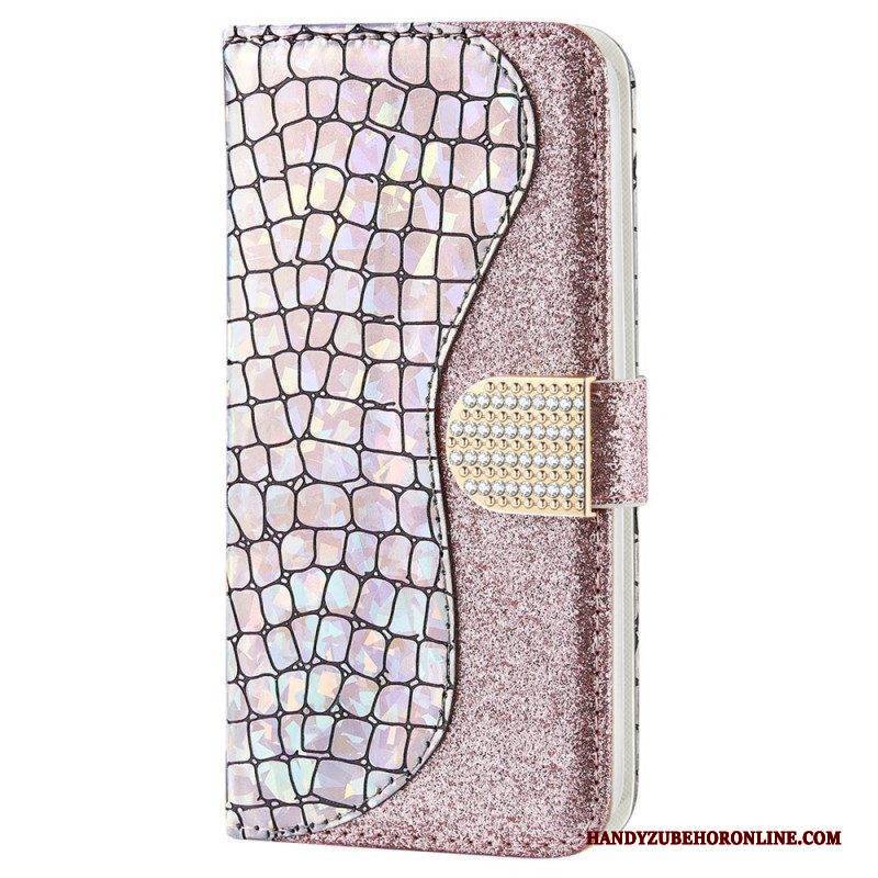 Flip Case Für Samsung Galaxy S22 Ultra 5G Krokodildiamanten