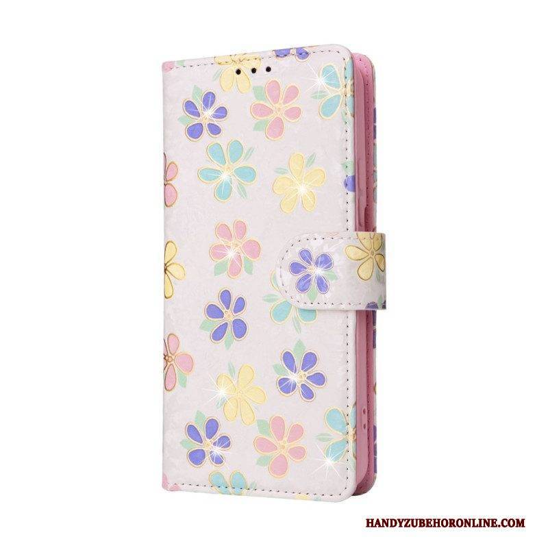 Flip Case Für Samsung Galaxy S23 5G Rfid-blumen Mit Schlüsselband