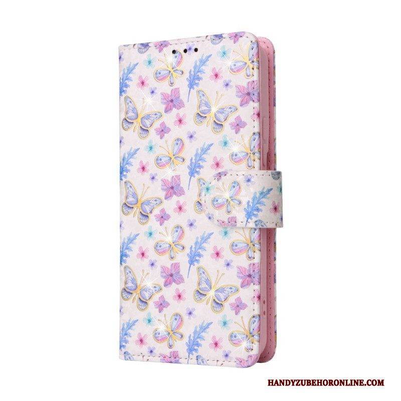 Flip Case Für Samsung Galaxy S23 5G Rfid-blumen Mit Schlüsselband