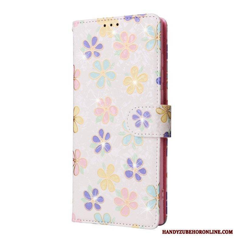 Flip Case Für Samsung Galaxy S23 Ultra 5G Rfid-blumen Mit Schlüsselband