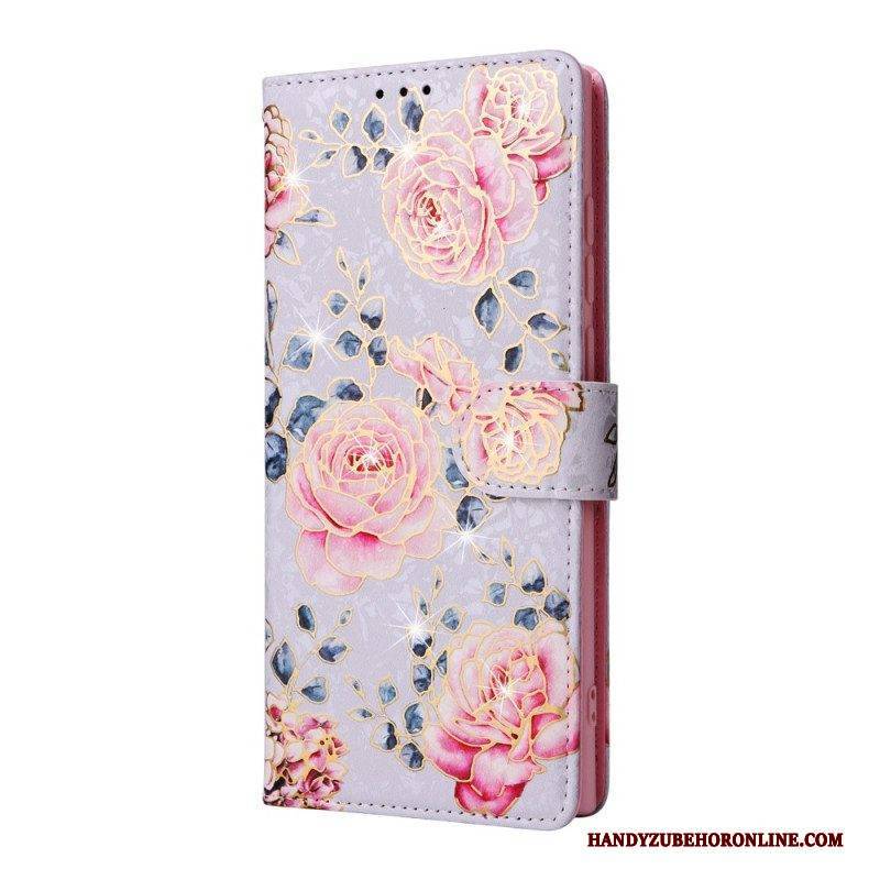 Flip Case Für Samsung Galaxy S23 Ultra 5G Rfid-blumen Mit Schlüsselband