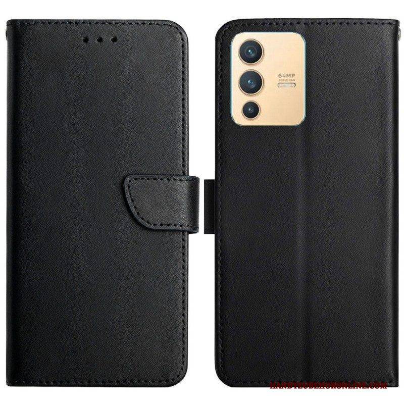 Flip Case Für Vivo V23 5G Echtes Nappaleder