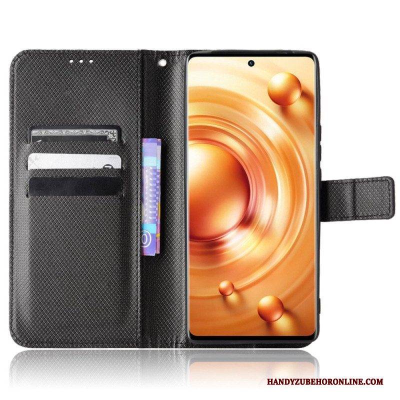 Flip Case Für Vivo X80 Pro Mit Kordel Kohlefaserarmband