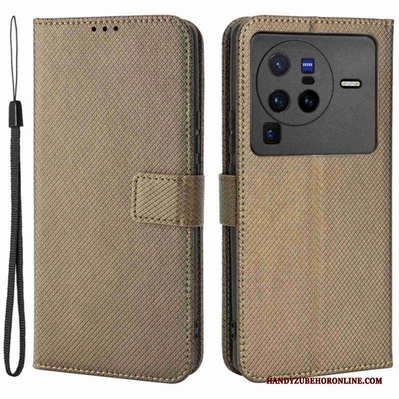 Flip Case Für Vivo X80 Pro Mit Kordel Kohlefaserarmband