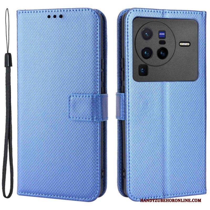 Flip Case Für Vivo X80 Pro Mit Kordel Kohlefaserarmband