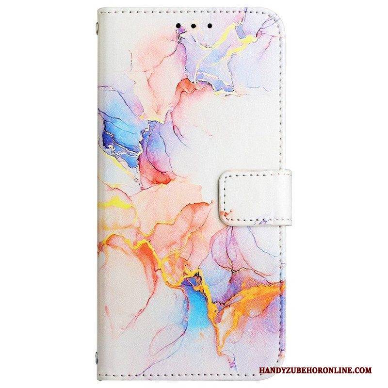 Flip Case Für Xiaomi 12 Pro Mit Kordel Gestreifter Aquarellmarmor