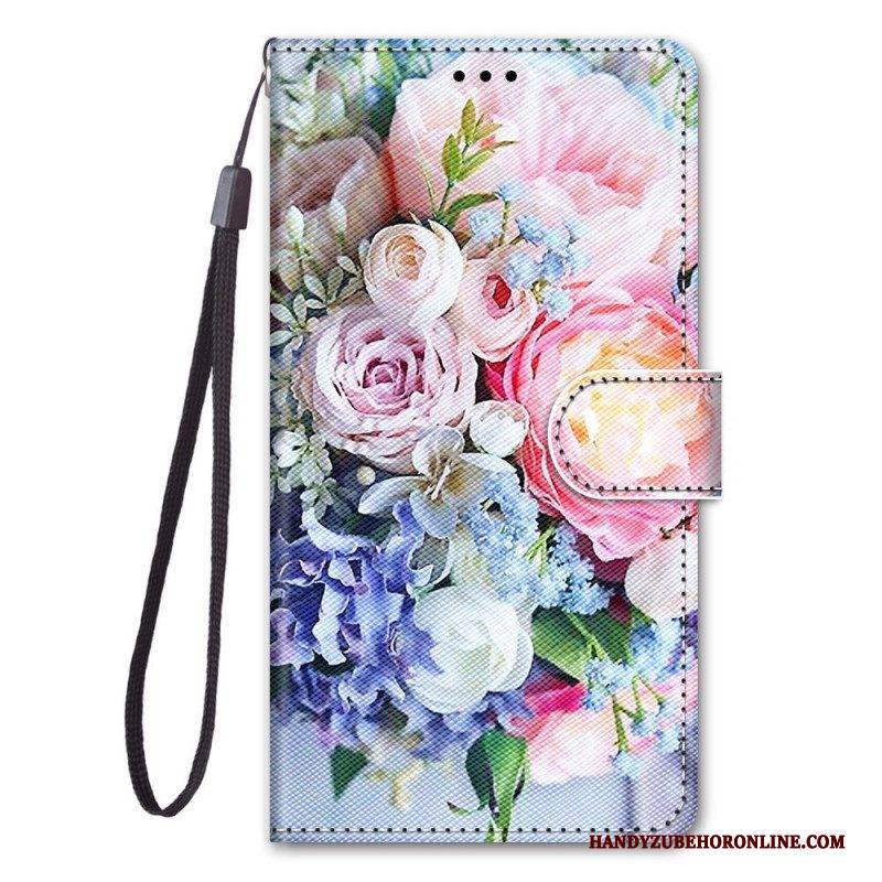 Flip Case Für Xiaomi 13 Blumenmuster Mit Riemen