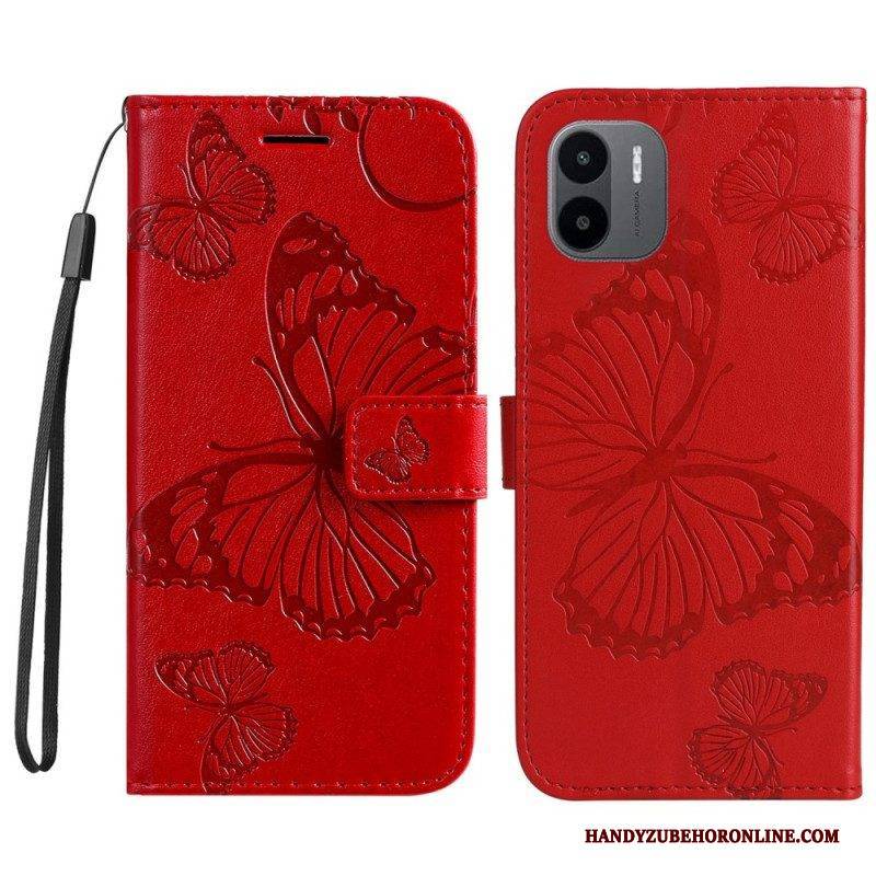 Flip Case Für Xiaomi Redmi A1 Mit Kordel Riesige Riemenschmetterlinge