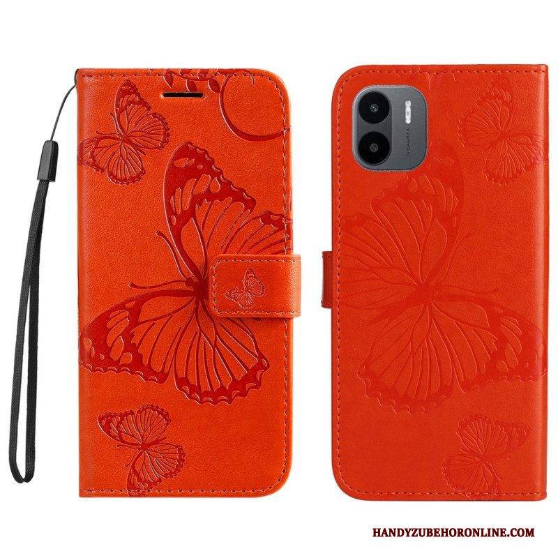 Flip Case Für Xiaomi Redmi A1 Mit Kordel Riesige Riemenschmetterlinge