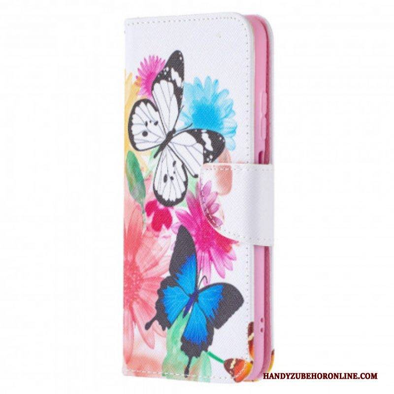 Flip Case Für Xiaomi Redmi Note 10 / 10S Bemalte Schmetterlinge Und Blumen