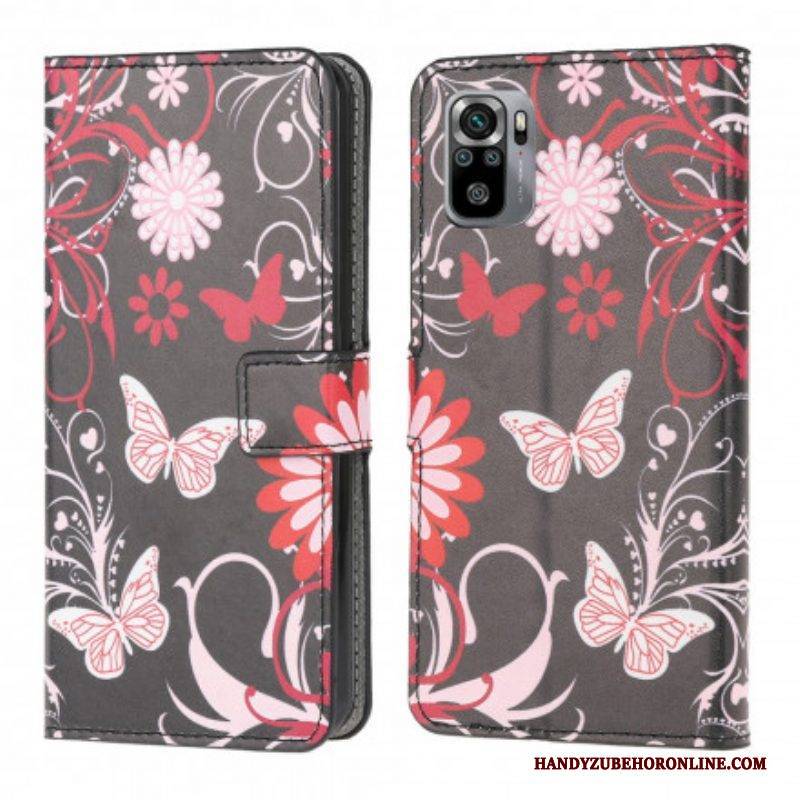 Flip Case Für Xiaomi Redmi Note 10 / 10S Schmetterlinge Und Blumen