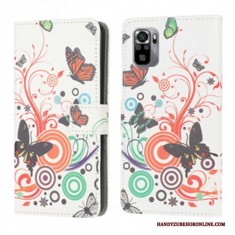 Flip Case Für Xiaomi Redmi Note 10 / 10S Schmetterlinge Und Blumen