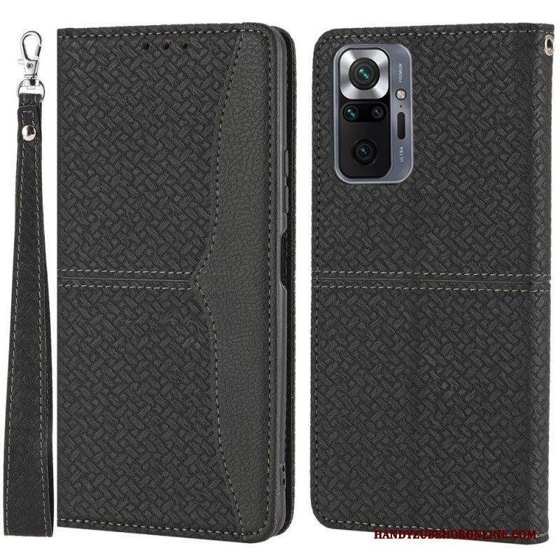 Flip Case Für Xiaomi Redmi Note 10 Pro Mit Kordel Riemchen-stil Aus Gewebtem Leder