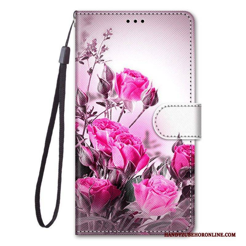 Flip Case Für Xiaomi Redmi Note 11 Pro Plus 5G Mit Kordel Riemenblumen