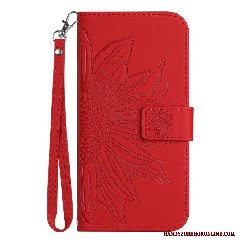 Flip Case Für Xiaomi Redmi Note 12 5G Blume Mit Schlüsselband