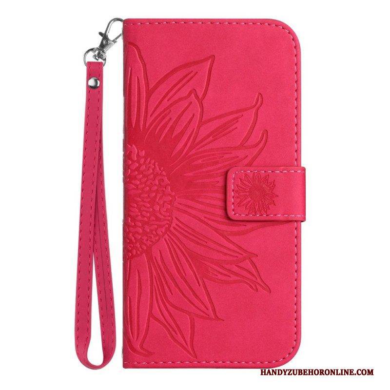 Flip Case Für Xiaomi Redmi Note 12 5G Blume Mit Schlüsselband