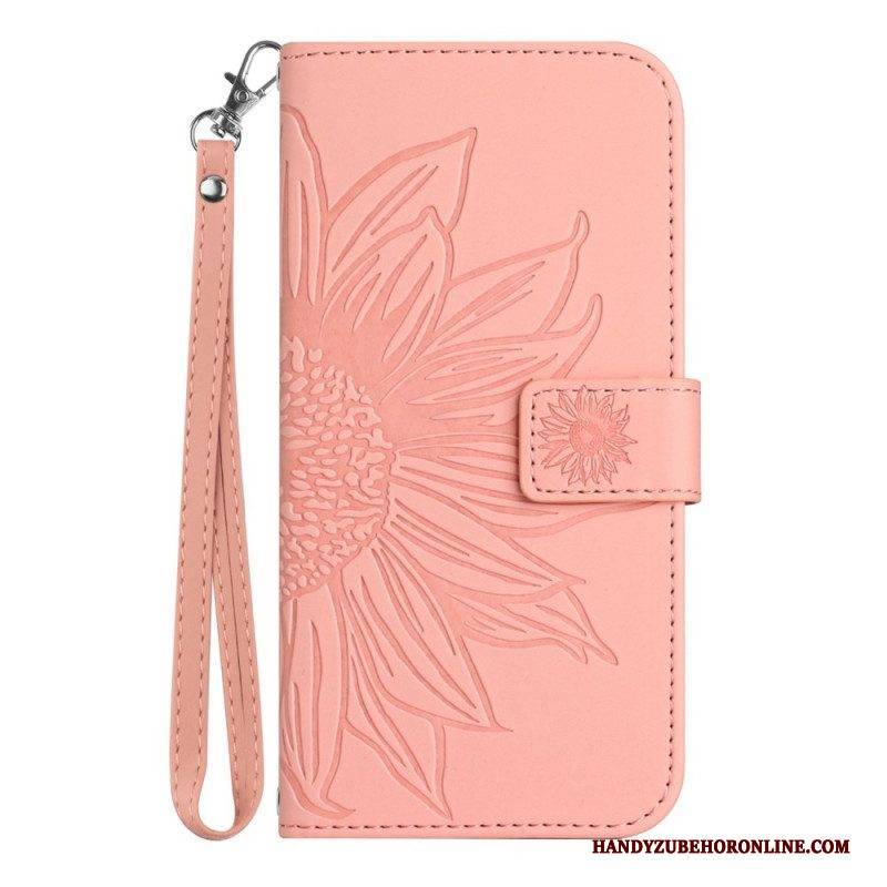 Flip Case Für Xiaomi Redmi Note 12 5G Blume Mit Schlüsselband