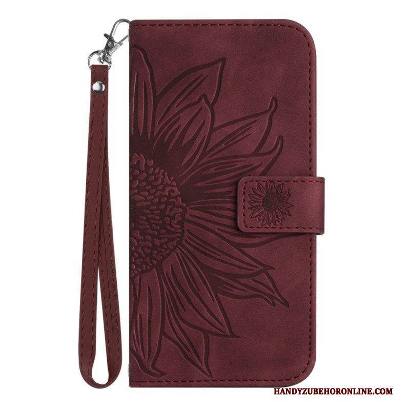 Flip Case Für Xiaomi Redmi Note 12 5G Blume Mit Schlüsselband