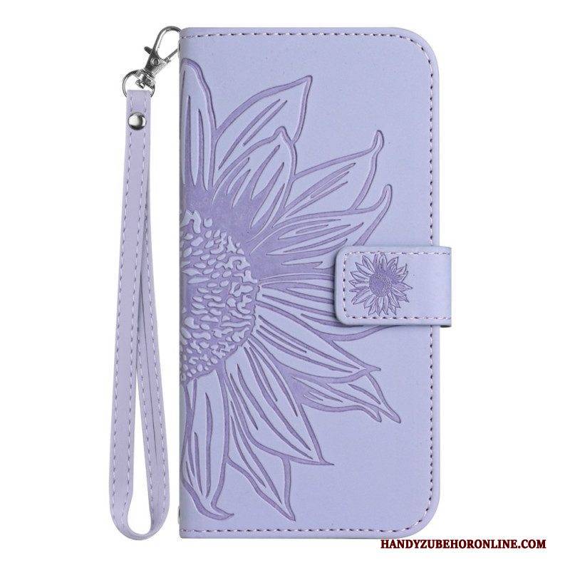 Flip Case Für Xiaomi Redmi Note 12 5G Blume Mit Schlüsselband