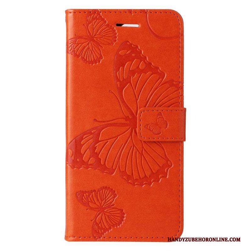 Flip Case Für Xiaomi Redmi Note 12 5G Mit Kordel Riesige Riemenschmetterlinge