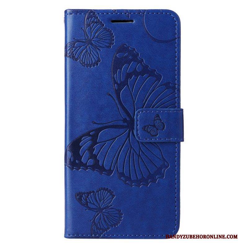 Flip Case Für Xiaomi Redmi Note 12 5G Mit Kordel Riesige Riemenschmetterlinge