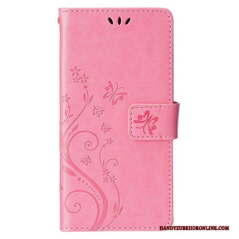 Flip Case Für iPhone 15 Blumen Mit Schlüsselband