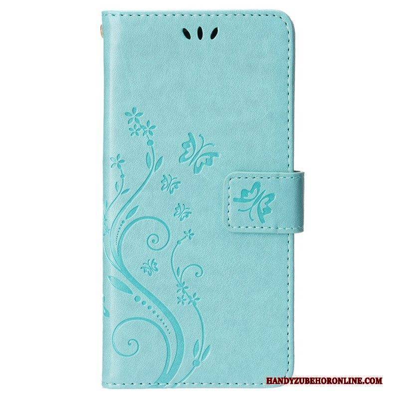 Flip Case Für iPhone 15 Blumen Mit Schlüsselband