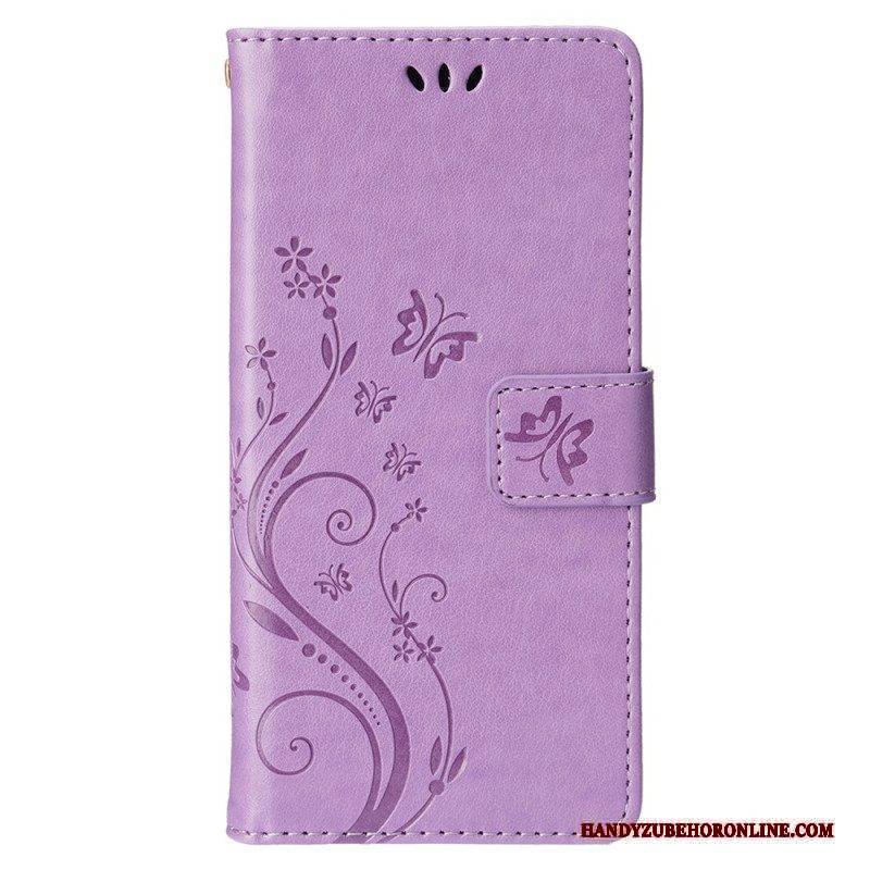 Flip Case Für iPhone 15 Blumen Mit Schlüsselband