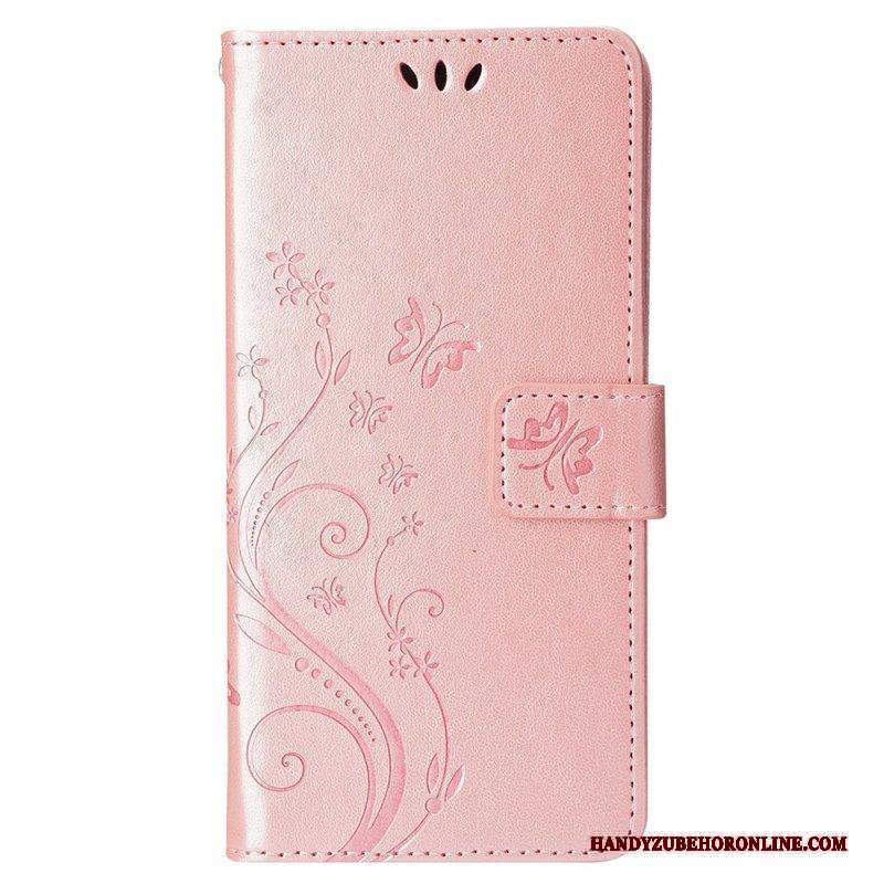 Flip Case Für iPhone 15 Blumen Mit Schlüsselband