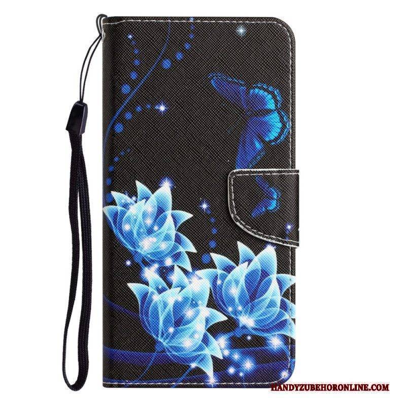 Flip Case Für iPhone 15 Mit Kordel Blumenvariation Mit Riemen