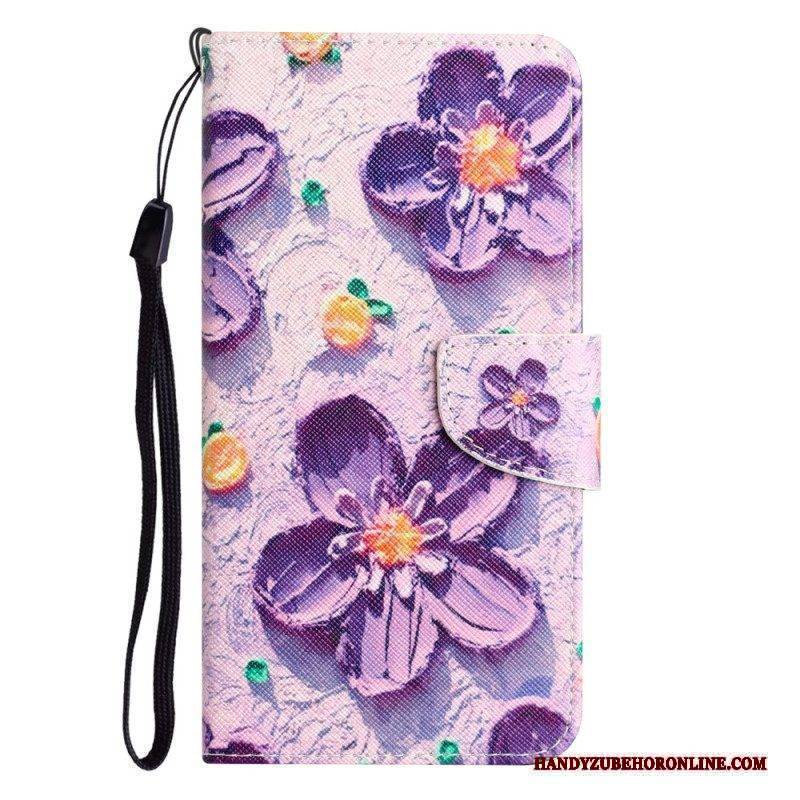 Flip Case Für iPhone 15 Mit Kordel Blumenvariation Mit Riemen