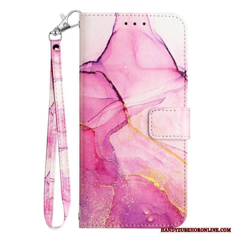 Flip Case Für iPhone 15 Plus Marmor Mit Lanyard