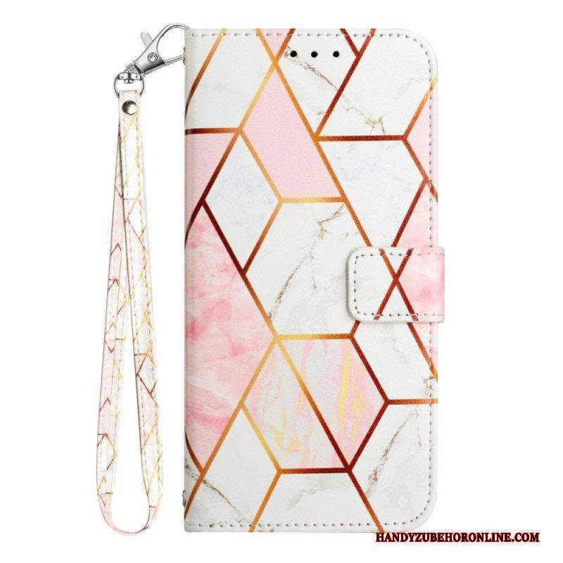 Flip Case Für iPhone 15 Plus Marmor Mit Lanyard