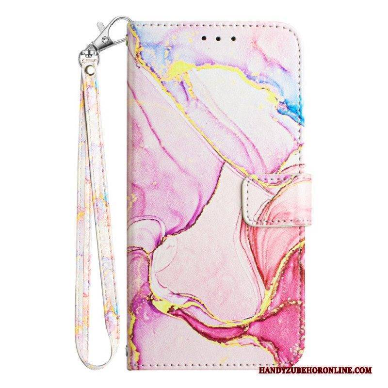 Flip Case Für iPhone 15 Plus Marmor Mit Lanyard