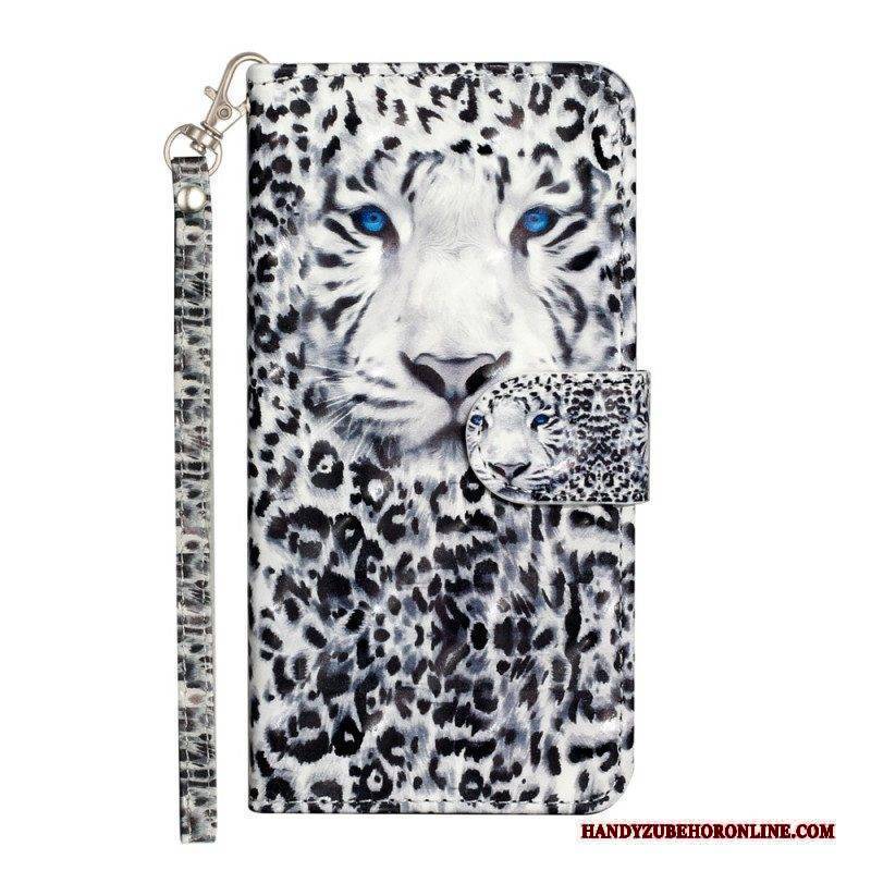 Flip Case Für iPhone 15 Plus Mit Kordel 3d-leopard Mit Riemen