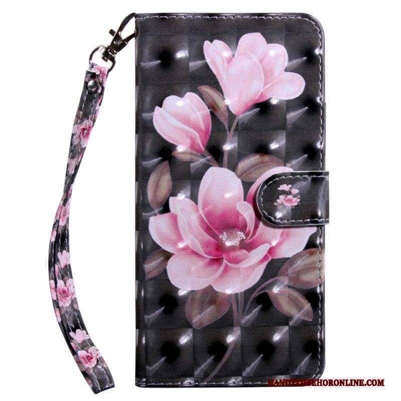 Flip Case Für iPhone 15 Pro Mit Kordel Riemenblumen