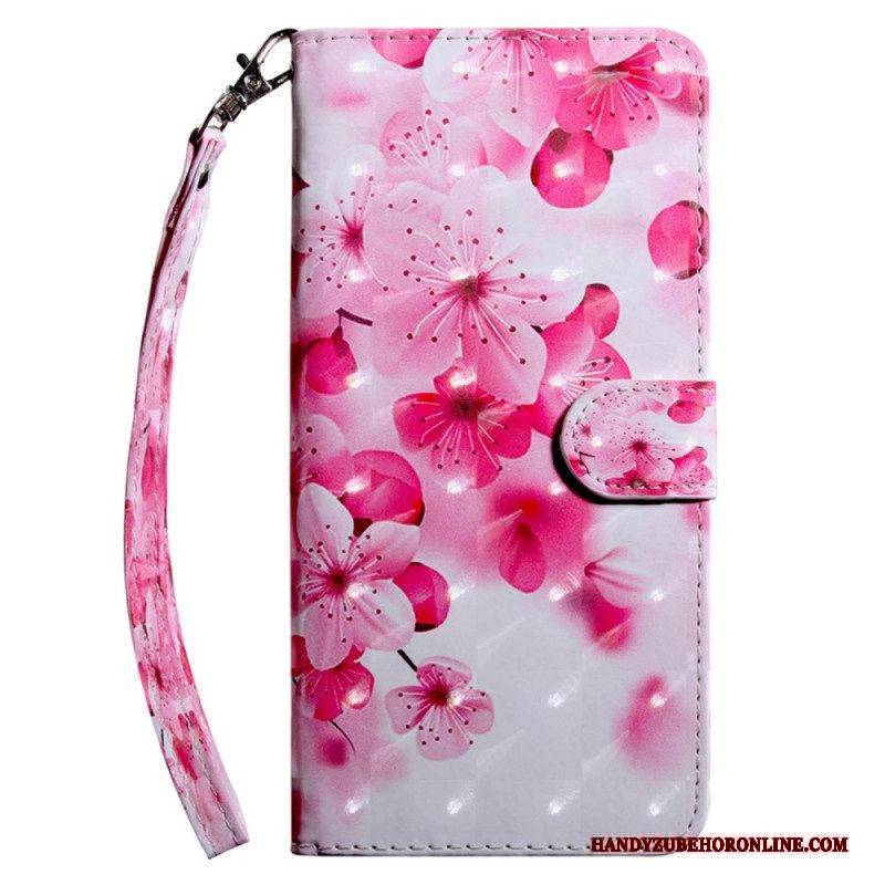 Flip Case Für iPhone 15 Pro Mit Kordel Riemenblumen