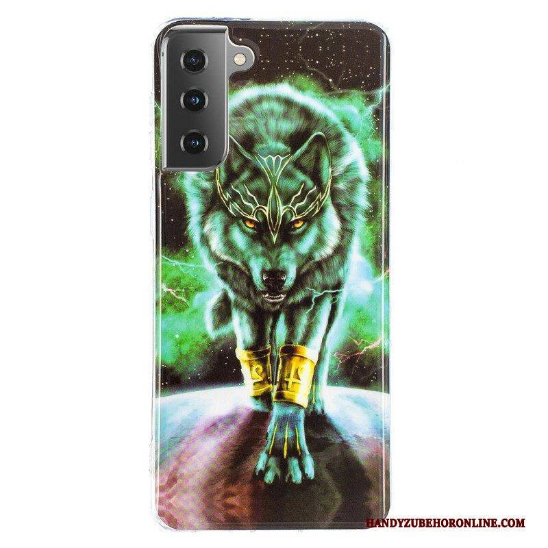 Handyhülle Für Samsung Galaxy S21 5G Fluoreszierende Wolf-serie