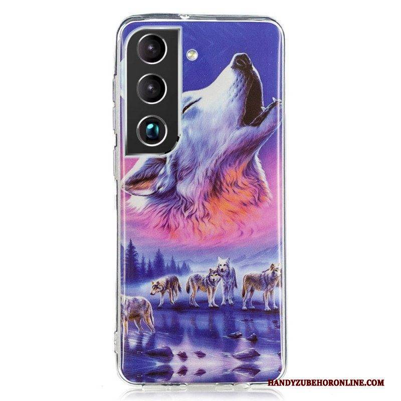 Handyhülle Für Samsung Galaxy S22 5G Fluoreszierender Wolf