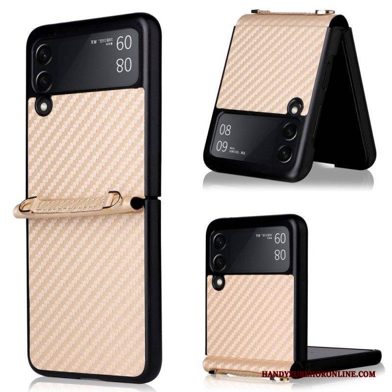 Handyhülle Für Samsung Galaxy Z Flip 3 5G Flip Case Kohlefaser Mit Lanyard