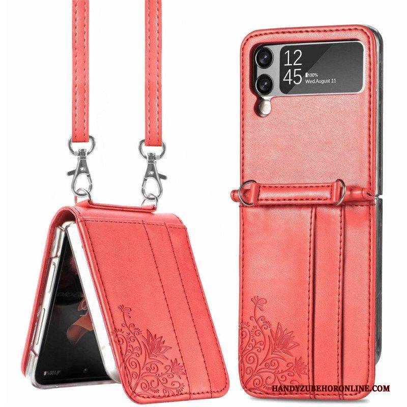 Handyhülle Für Samsung Galaxy Z Flip 4 Flip Case Schultergurt Blumen