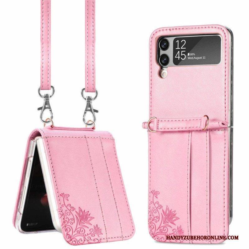 Handyhülle Für Samsung Galaxy Z Flip 4 Flip Case Schultergurt Blumen