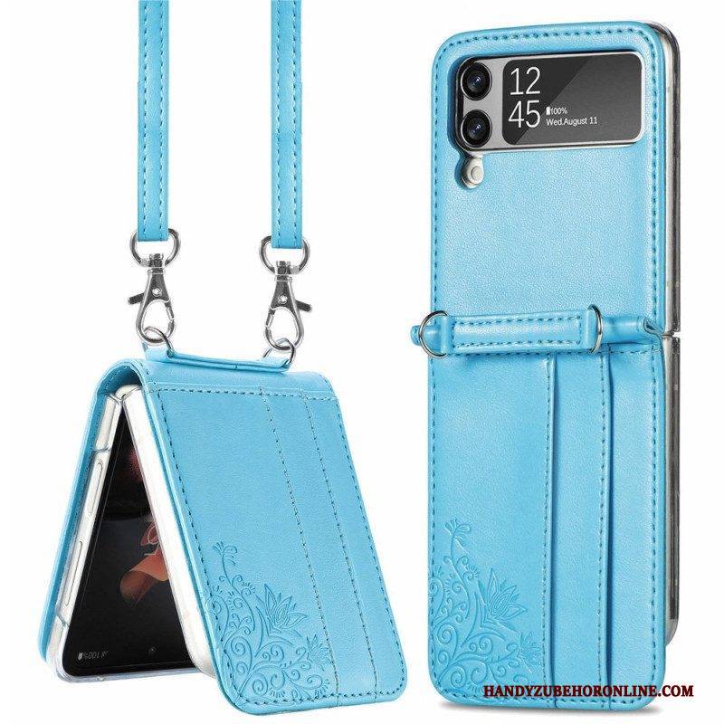 Handyhülle Für Samsung Galaxy Z Flip 4 Flip Case Schultergurt Blumen