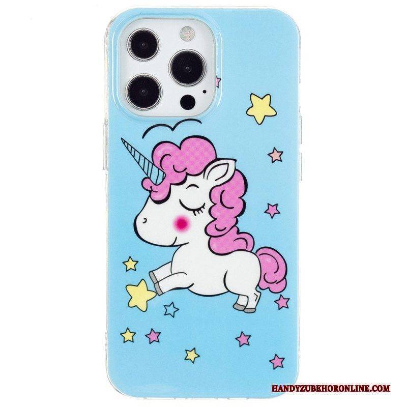 Handyhülle Für iPhone 15 Pro Fluoreszierendes Einhorn