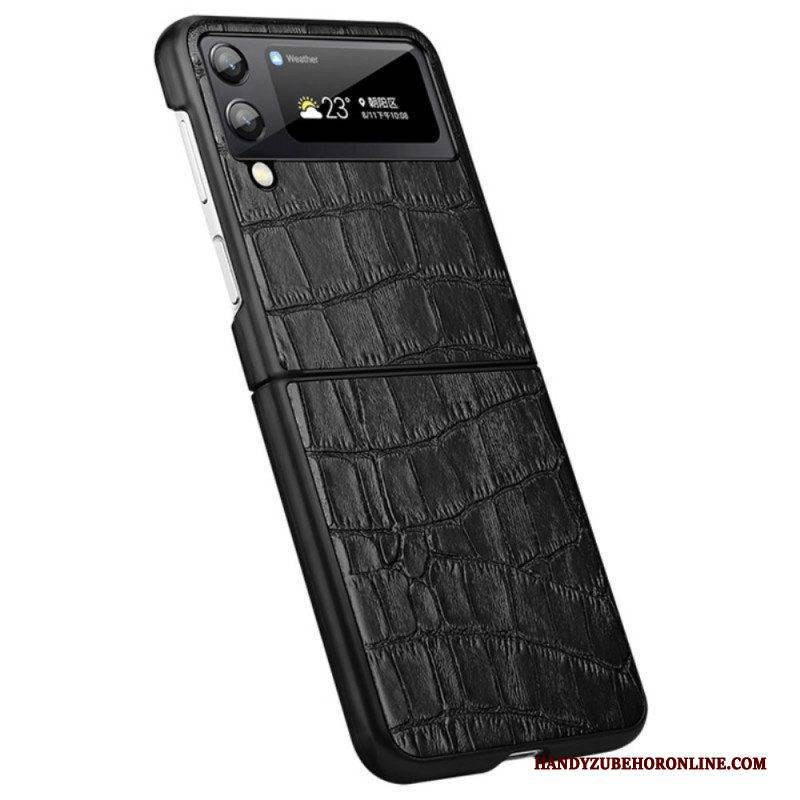 Hülle Für Samsung Galaxy Z Flip 3 5G Flip Case Echtes Leder Mit Krokodilstruktur