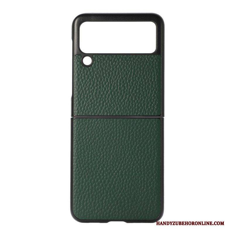 Hülle Für Samsung Galaxy Z Flip 3 5G Flip Case Echtes Litschifarbenes Leder