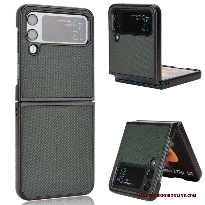 Hülle Für Samsung Galaxy Z Flip 4 Flip Case Kohlefaser-textur In Lederoptik