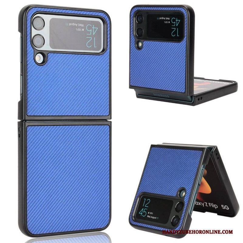 Hülle Für Samsung Galaxy Z Flip 4 Flip Case Kohlefaser-textur In Lederoptik