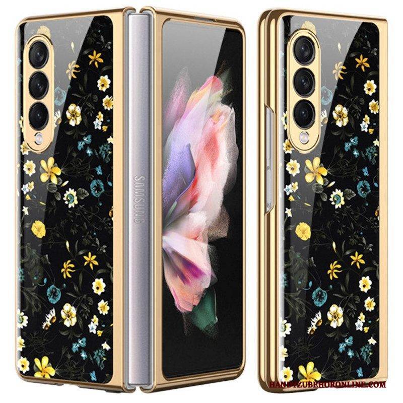 Hülle Für Samsung Galaxy Z Fold 3 5G Florales Gehärtetes Glas